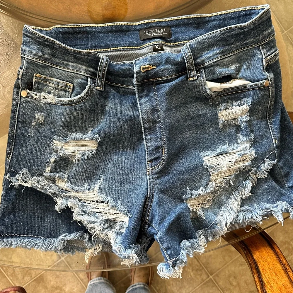 Judy Blue Women's Ripped Jean Shorts - Dark Blue - Picture 1 of 2